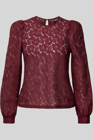 Pieces® Bluzka o kroju regular fit z długim rękawem i kwiatową koronką