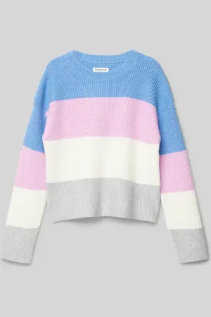 TOM TAILOR Sweter z dzianiny krótki w stylu Colour Blocking