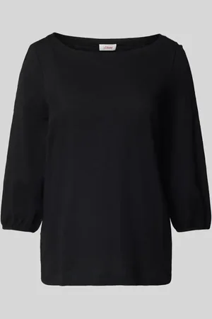 QS by s.Oliver T-shirt z czystej bawełny z dekoltem w łódkę i rękawem o dł. 3/4