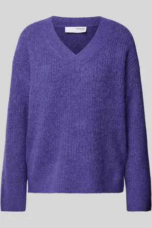 SELECTED Sweter z dzianiny z dekoltem w serek model ‘ALVIA’