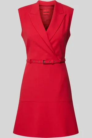 HUGO BOSS Sukienka mini z kołnierzem z połami i paskiem model ‘Kamilian’