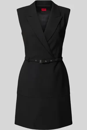 HUGO BOSS Sukienka mini z dodatkiem wiskozy i kołnierzem z połami model ‘Kamilian’