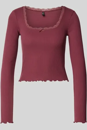 ONLY Bluzka o kroju slim fit z długim rękawem i dekoltem w łódkę obszytym koronką model ‘WILMA’