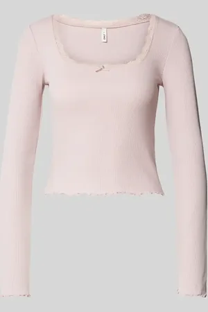 ONLY Bluzka o kroju slim fit z długim rękawem i dekoltem w łódkę obszytym koronką model ‘WILMA’