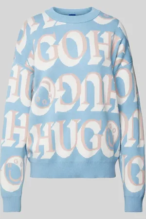 Hugo Blue Sweter z dzianiny ze wzorem z logo model ‘Sestunni’