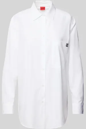 HUGO BOSS Bluzka koszulowa o kroju oversized z wyhaftowanym logo
