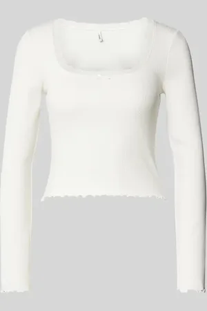 ONLY Bluzka o kroju slim fit z długim rękawem i dekoltem w łódkę obszytym koronką model ‘WILMA’