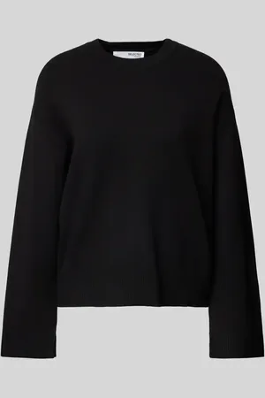 SELECTED Sweter z dzianiny z prążkowanymi wykończeniami model ‘KAMMA’