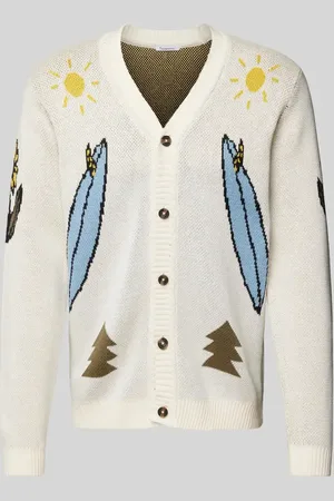 Knowledge Cotton Apparal Kurtka z dzianiny z listwą guzikową model ‘Jacquard’