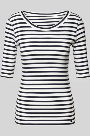 Marc Cain T-shirt z wiskozy z detalem z logo model ‘ADDITIONS’