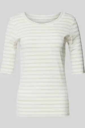 Marc Cain T-shirt z prążkowanym okrągłym dekoltem