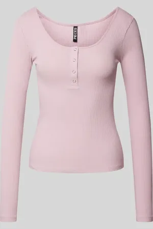 Pieces® Bluzka o kroju slim z długim rękawem i bawełną model ‘KITTEN’