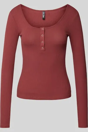 Pieces® Bluzka o kroju slim z długim rękawem i bawełną model ‘KITTEN’
