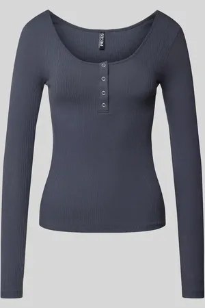 Pieces® Bluzka o kroju slim z długim rękawem i bawełną model ‘KITTEN’