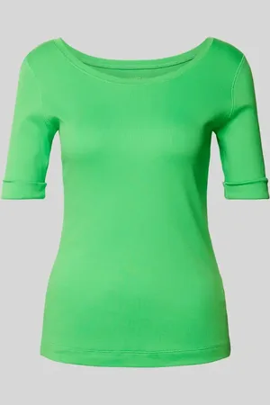 Marc Cain T-shirt z prążkowanym dekoltem w łódkę