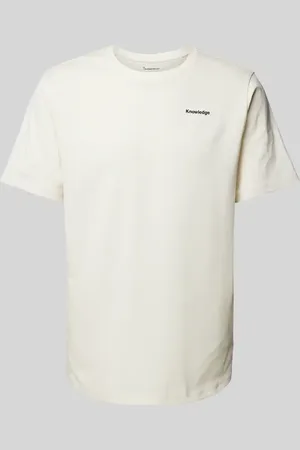 Knowledge Cotton Apparal T-shirt o kroju Regular Fit z nadrukiem z logo