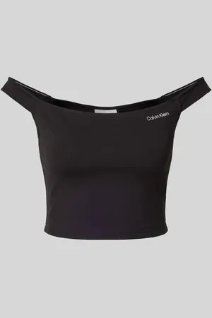 Calvin Klein Top krótki z mieszanki wiskozy z detalem z logo