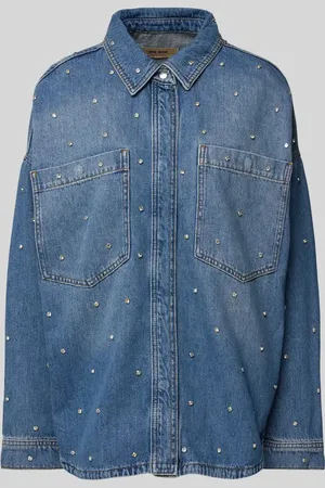 Mos Mosh Bluzka jeansowa o kroju regular fit z obszyciem kamieniami stras model ‘EMME MARINE’