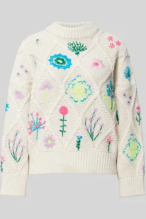 Essentiel Antwerp Sweter z dzianiny z kwiatowym haftem model ‘Hadream’