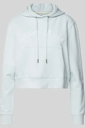 Guess Bluza krótka z kapturem i naszywkami z logo