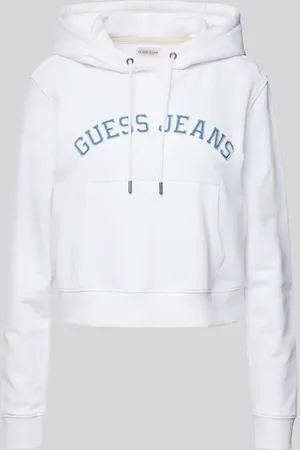 Guess Bluza krótka z kapturem i naszywkami z logo