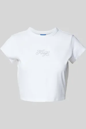 Hugo Blue T-shirt z obszyciem kamieniami stras model ‘Dome’