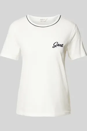 GANT T-shirt z prążkowanym okrągłym dekoltem