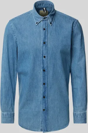 Profuomo Koszula jeansowa o kroju regular fit z kołnierzykiem typu button down