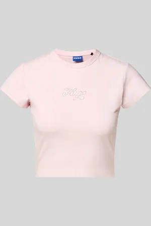 Hugo Blue T-shirt z obszyciem kamieniami stras model ‘Dome’