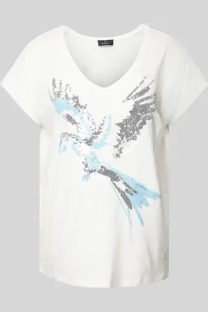 monari T-shirt z prążkowanym okrągłym dekoltem