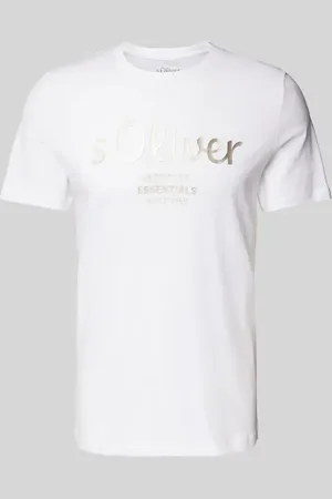 QS by s.Oliver T-shirt o kroju regular fit z czystej bawełny z nadrukiem z logo i napisem