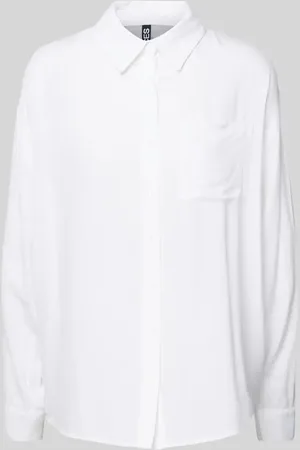 Pieces® Bluzka koszulowa o kroju relaxed fit z mieszanki wiskozy i lnu model ‘PIA’