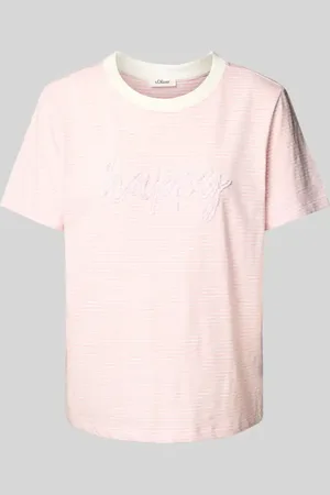 QS by s.Oliver T-shirt o kroju regular fit z czystej bawełny z napisem z biżuteryjnych pereł