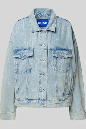 Hugo Blue Kurtka jeansowa krótka z kieszeniami z patką na piersi model ‘Lou’
