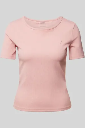 Guess T-shirt z prążkowanym, okrągłym dekoltem model ‘STEFFI’