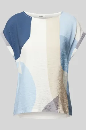 QS by s.Oliver T-shirt o kroju relaxed fit z mieszanki materiałów z nadrukiem z przodu