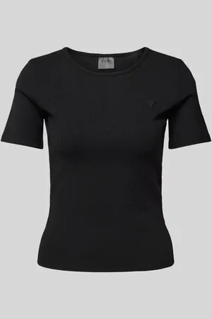 Guess T-shirt z prążkowanym, okrągłym dekoltem model ‘STEFFI’
