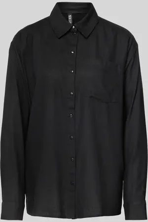 Pieces® Bluzka koszulowa o kroju relaxed fit z mieszanki wiskozy i lnu model ‘PIA’