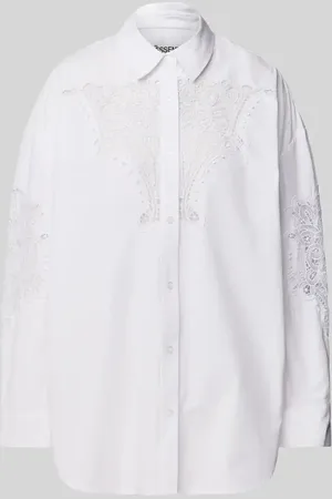 Essentiel Antwerp Bluzka koszulowa o kroju oversized z obszyciem koronką model ‘Hoofd’