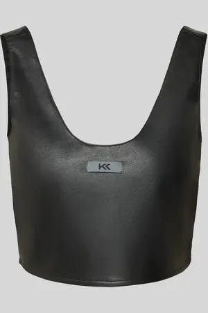 Karo Kauer Top z naszywką z logo z imitacji skóry