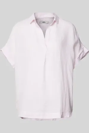 0039 Italy Bluzka lniana o kroju regular fit z krótkimi rękawami model ‘DERRY’