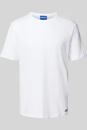 Hugo Blue T-shirt z prążkowanym, okrągłym dekoltem model ‘Naolo’