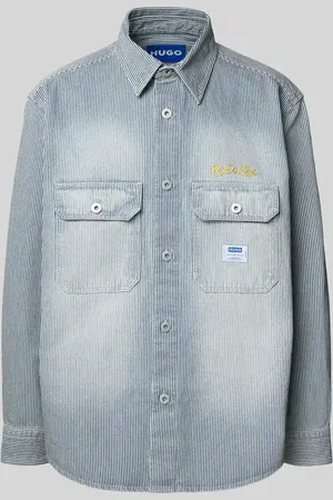 Hugo Blue Koszula casualowa o kroju relaxed fit z detalami z logo model ‘Ebolt’