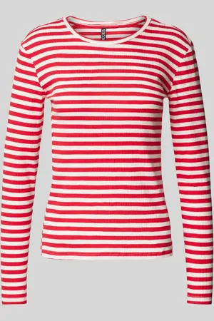 Pieces® Bluzka z długim rękawem o kroju slim fit z mieszanki bawełny ekologicznej model ‘RUKA’