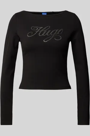 Hugo Blue T-shirt z obszyciem kamieniami stras model ‘Dastja’