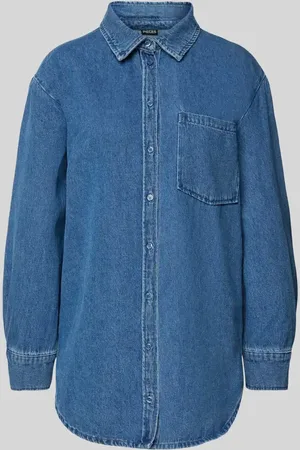 Pieces® Koszula jeansowa o luźnym kroju z mieszanki bawełny model ‘MAISIE’