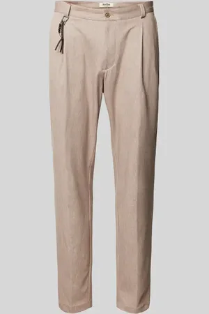 Club of Gents Spodnie o kroju tapered fit z zakładkami w pasie i aplikacją model ‘Olf’