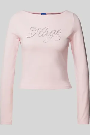 Hugo Blue T-shirt z obszyciem kamieniami stras model ‘Dastja’