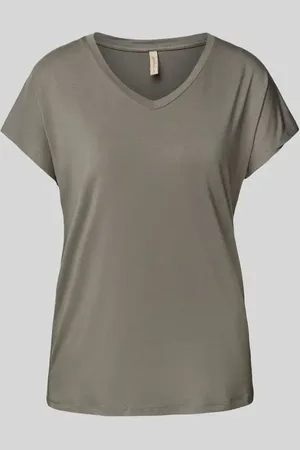 soyaconcept T-shirt z prążkowanym dekoltem w serek model ‘Marica’