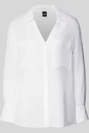 HUGO BOSS Bluzka o kroju regular fit z mieszanki wiskozy i lnu model ‘Bosala’